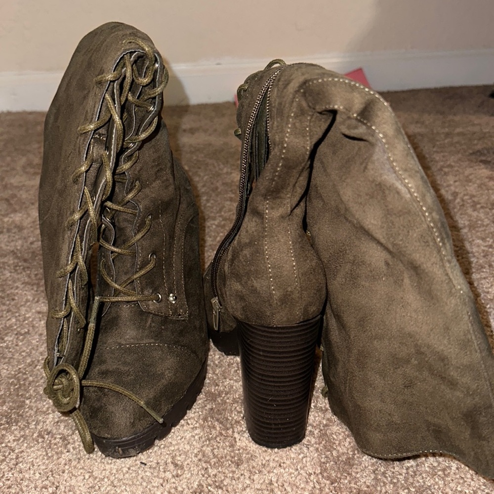 Olive Knee High Heel Boots